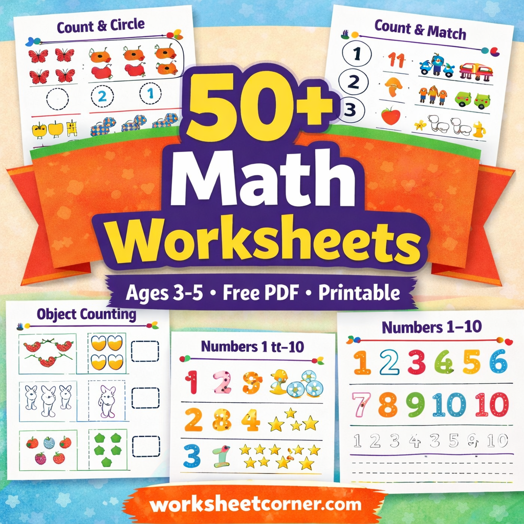 50+ Math Worksheets for Kids (Counting, Matching & Numbers PDF)