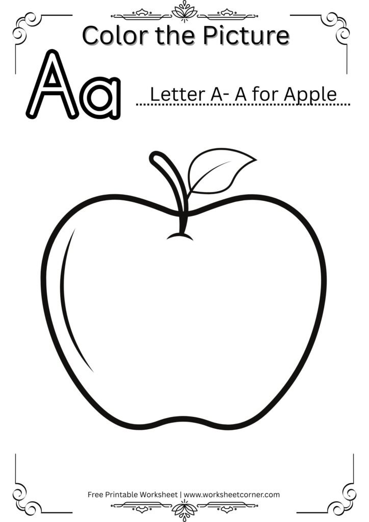 A for Apple Coloring Worksheet