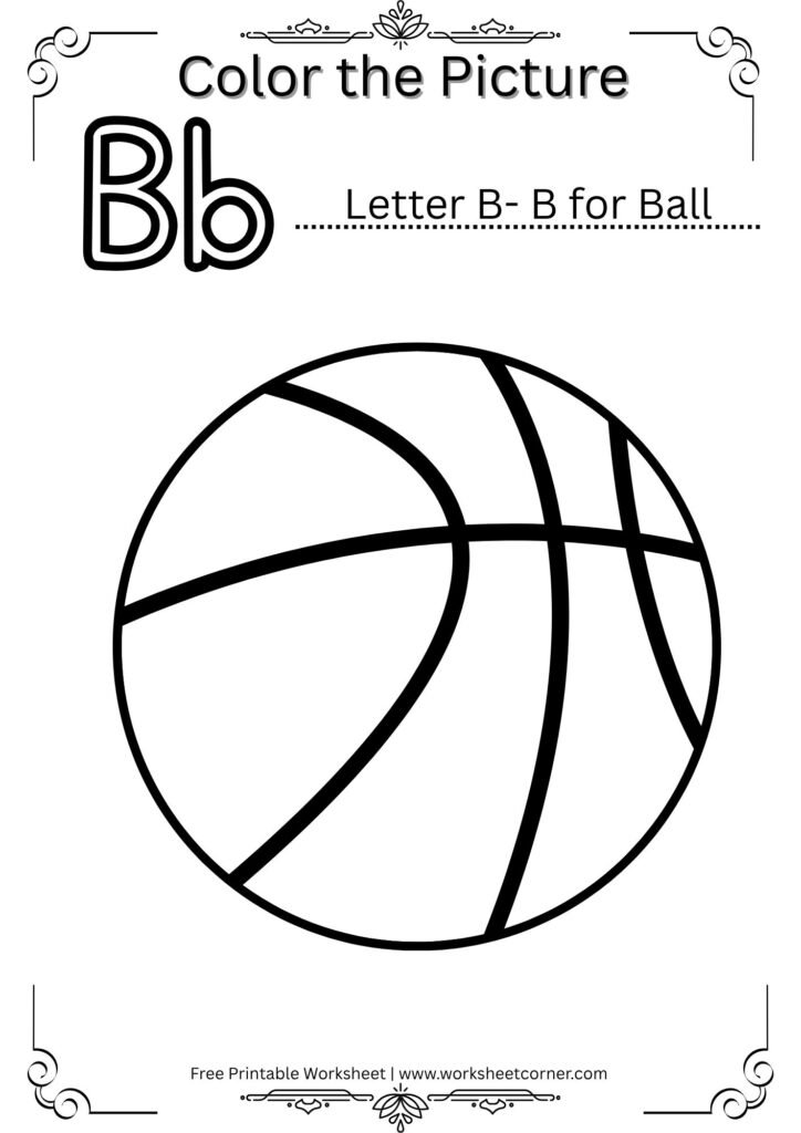 B for Ball Coloring Worksheet (Free Printable PDF)