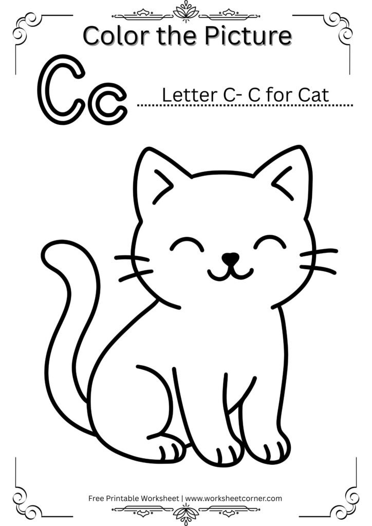 C for Cat Coloring Worksheet for Nursery Kids