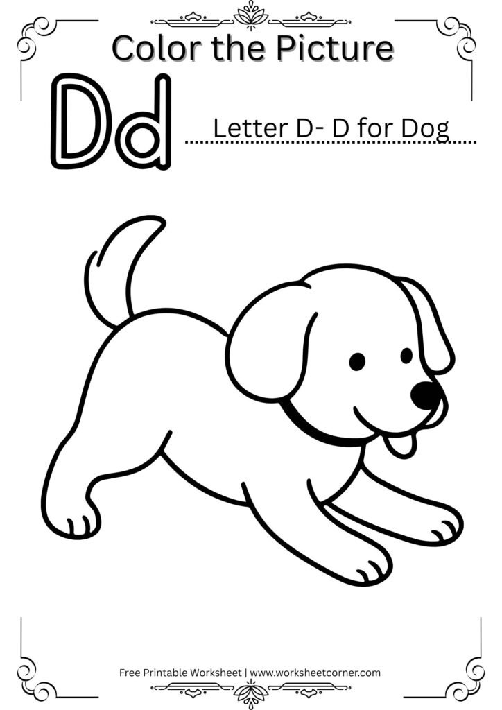 D for Dog Coloring Worksheet (Free Printable)