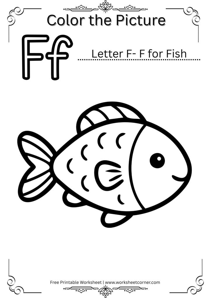 F for Fish Coloring Worksheet (Printable PDF)
