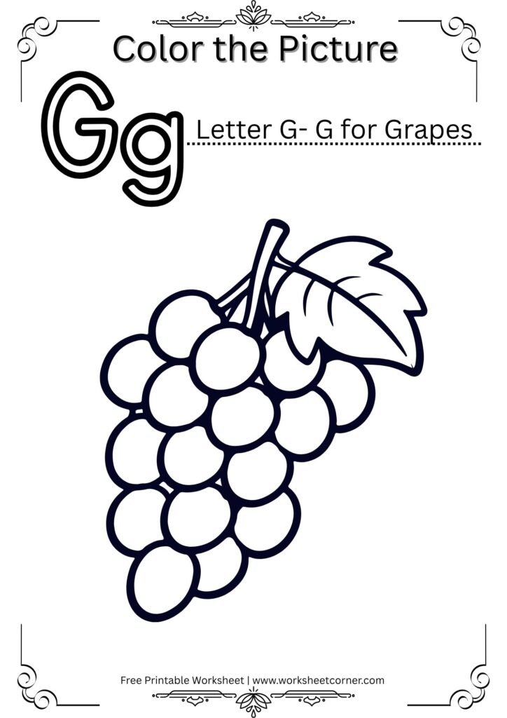 G for Grapes Coloring Worksheet for Nursery
