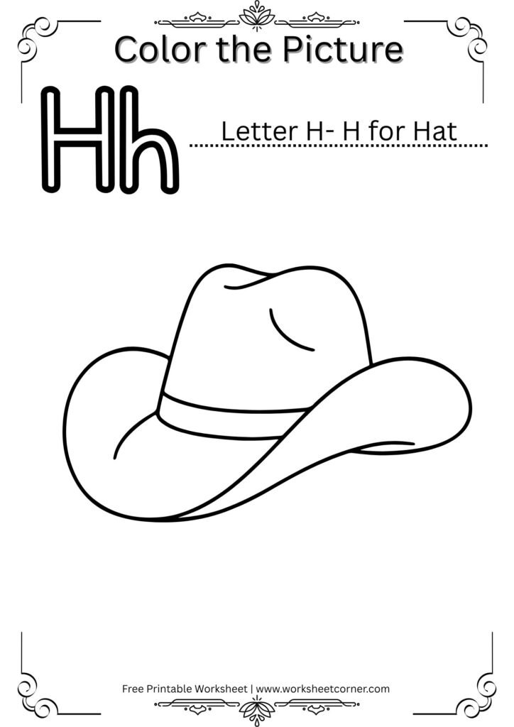 H for Hat Coloring Worksheet for Kids