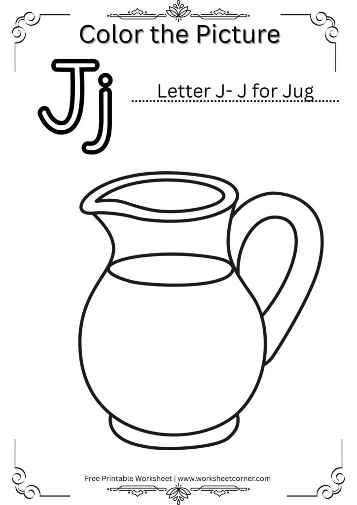 J for Jug Coloring Worksheet for Preschool