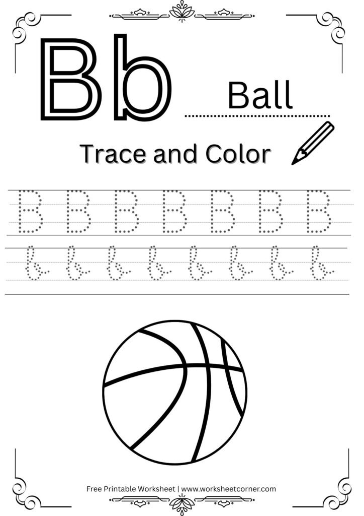 Letter B 4-Line Tracing Worksheet (Free PDF Download)