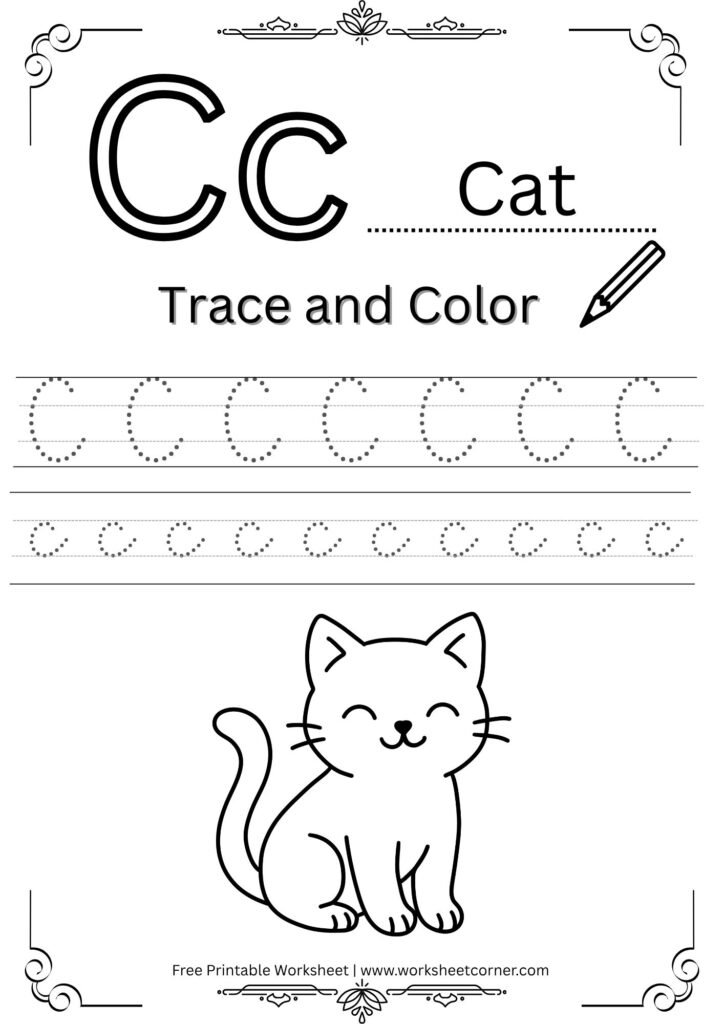 Letter C 4-Line Tracing Worksheet (Free PDF Download)