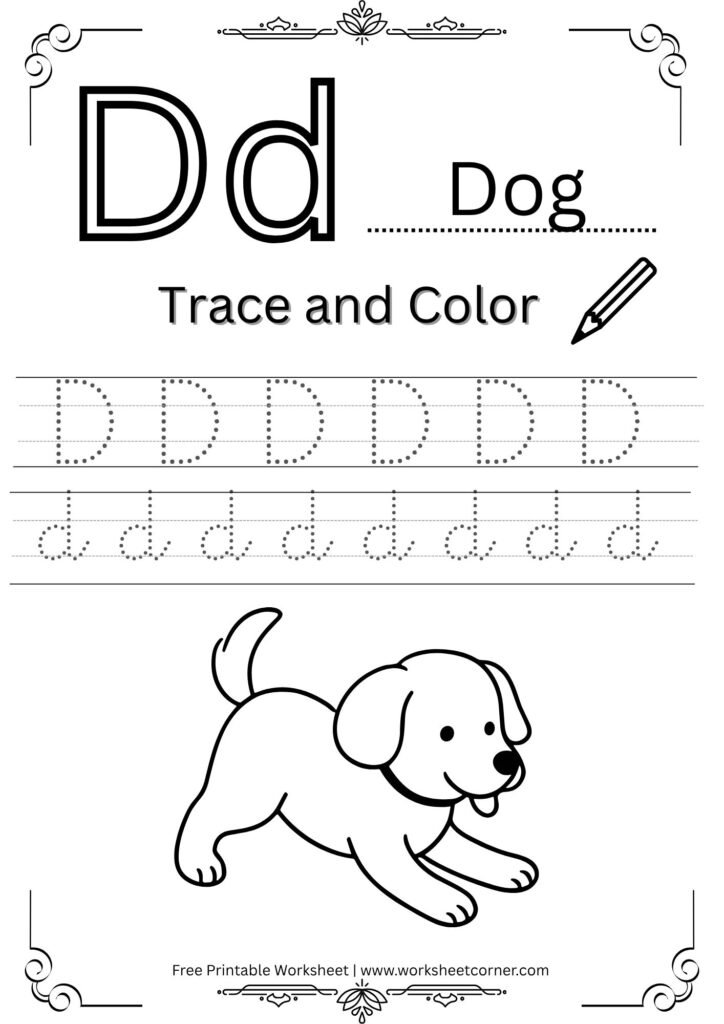 Letter D 4-Line Tracing Worksheet (Free PDF Download)