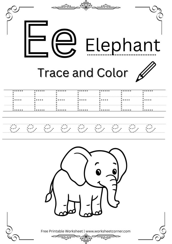 Letter E 4-Line Tracing Worksheet (Free PDF Download)