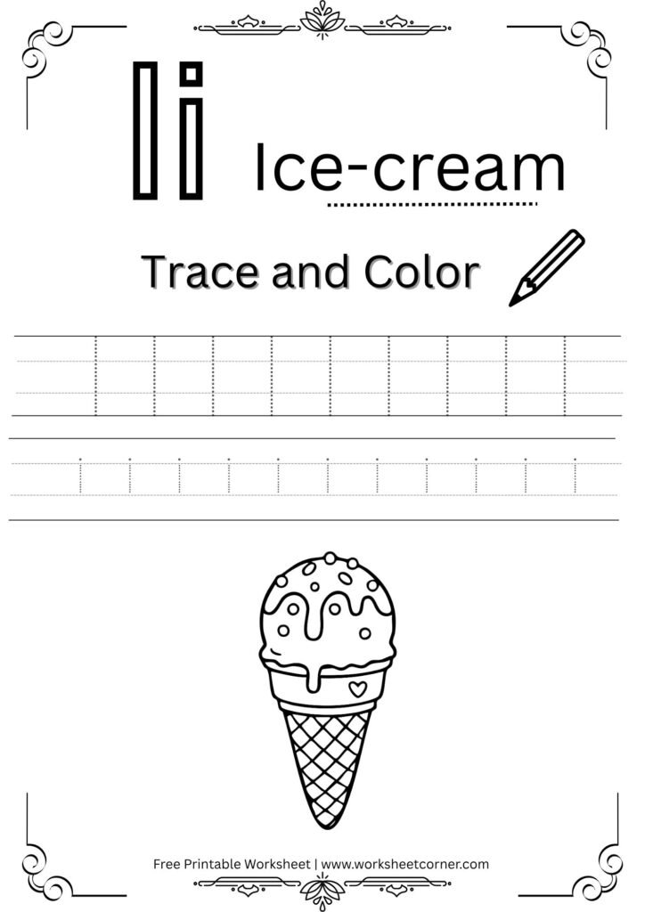 Letter I 4-Line Tracing Worksheet (Free PDF Download)