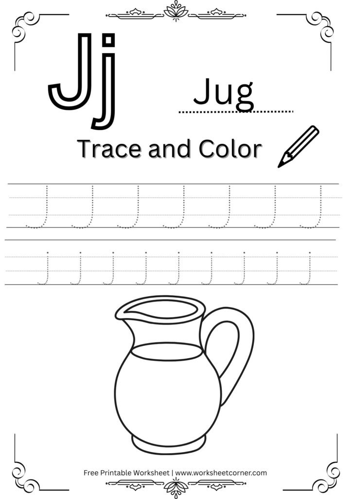 Letter J 4-Line Tracing Worksheet (Free PDF Download)