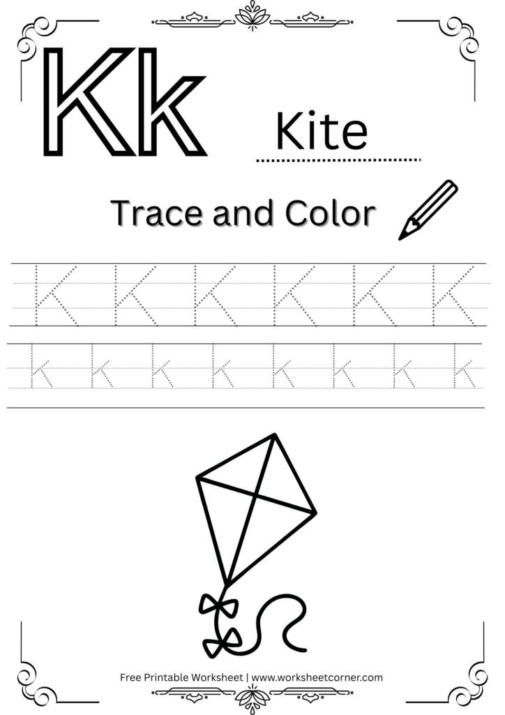 Letter K 4-Line Tracing Worksheet (Free PDF Download)