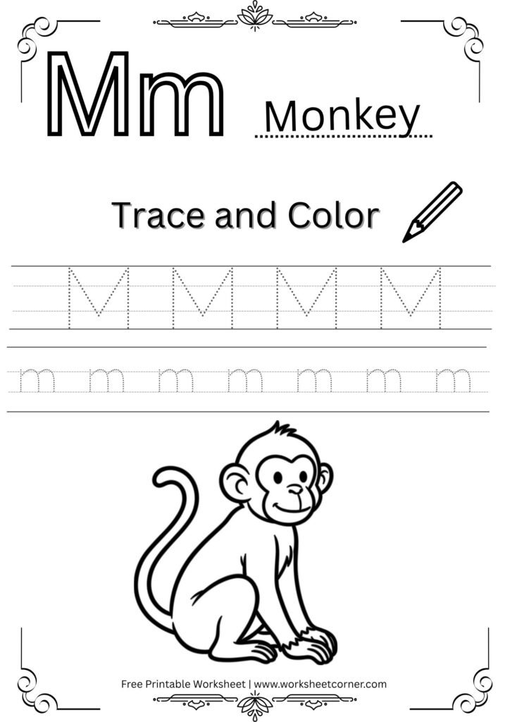 Letter M 4-Line Tracing Worksheet (Free PDF Download)