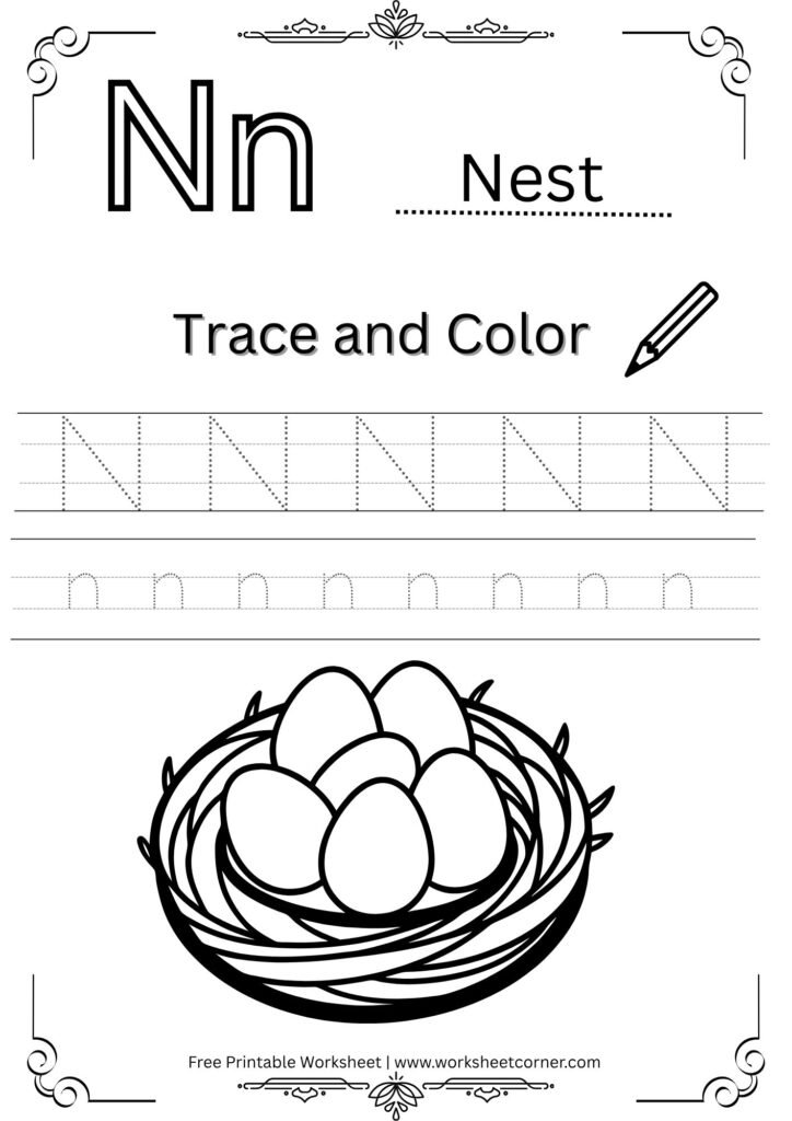Letter N 4-Line Tracing Worksheet (Free PDF Download)
