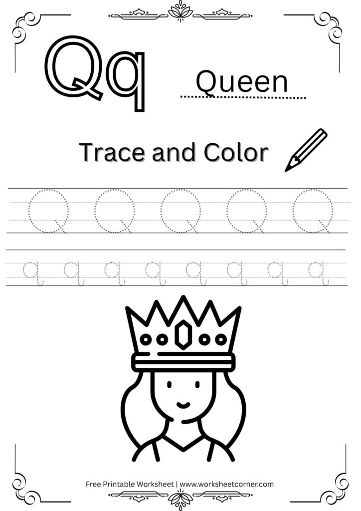 Letter Q 4-Line Tracing Worksheet (Free PDF Download)