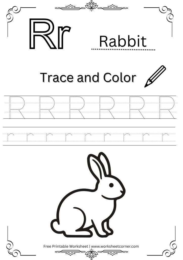 Letter R 4-Line Tracing Worksheet (Free PDF Download)