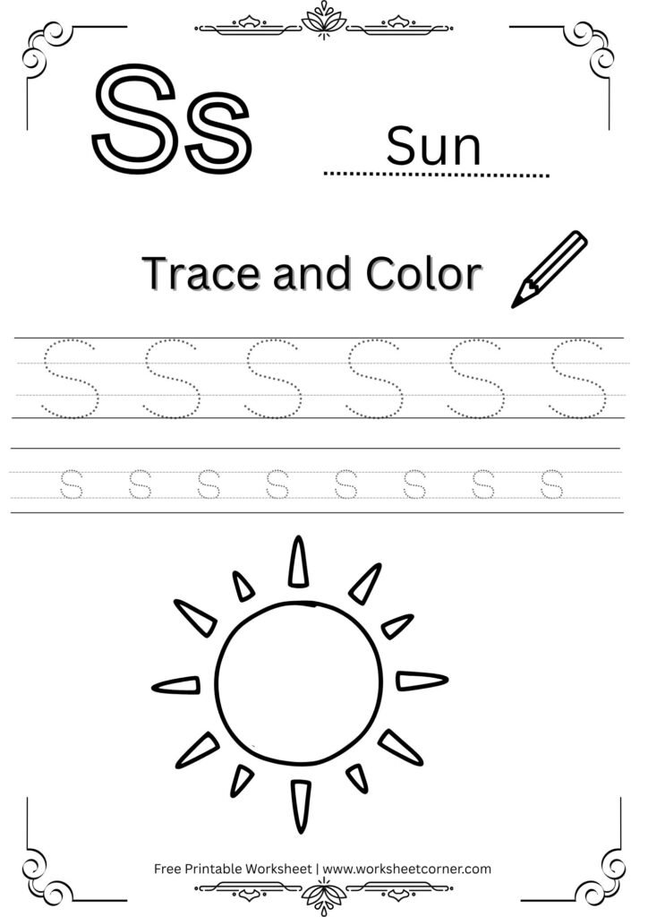 Letter S 4-Line Tracing Worksheet (Free PDF Download)