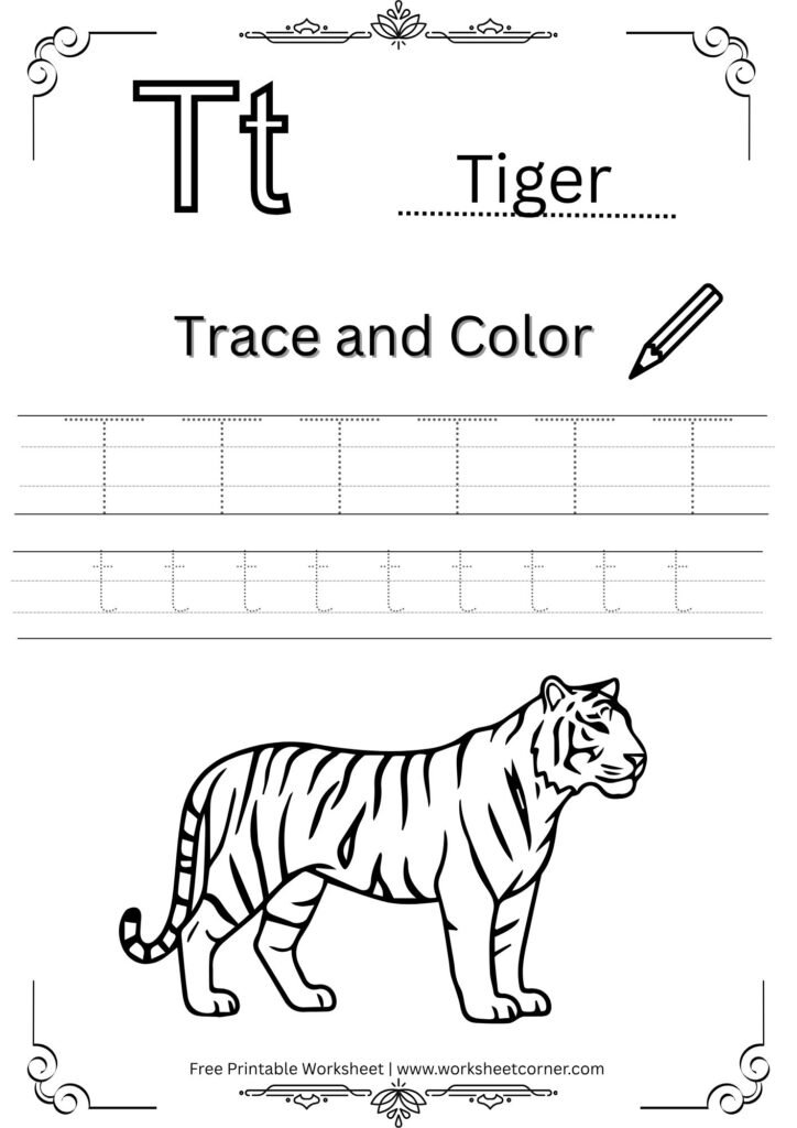 Letter T 4-Line Tracing Worksheet (Free PDF Download)