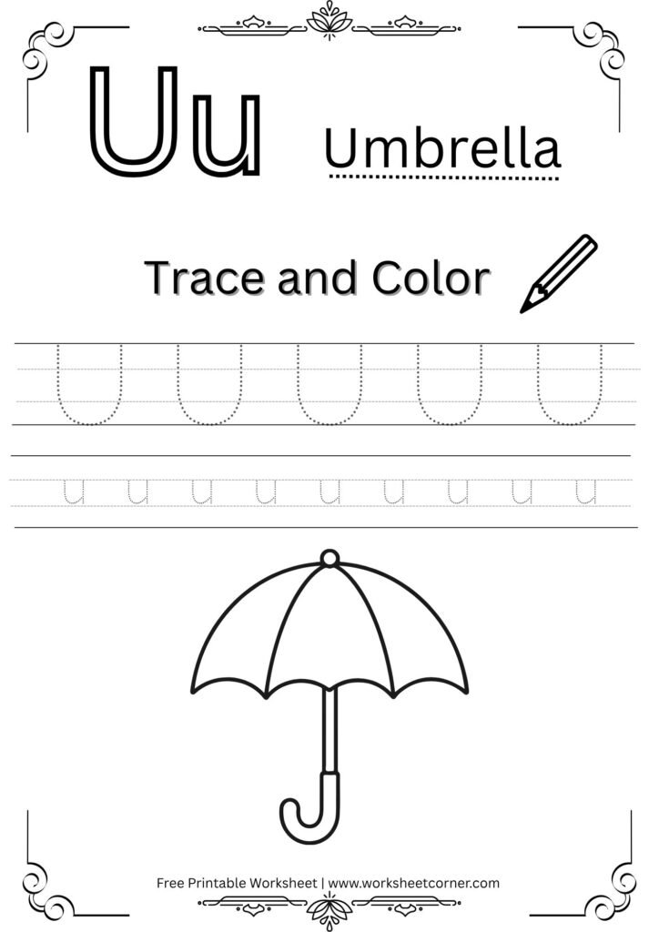 Letter U 4-Line Tracing Worksheet (Free PDF Download)