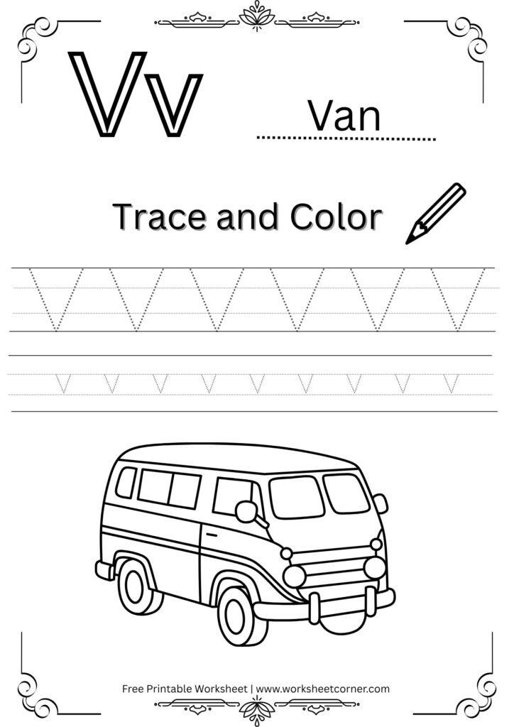 Letter V 4-Line Tracing Worksheet (Free PDF Download)