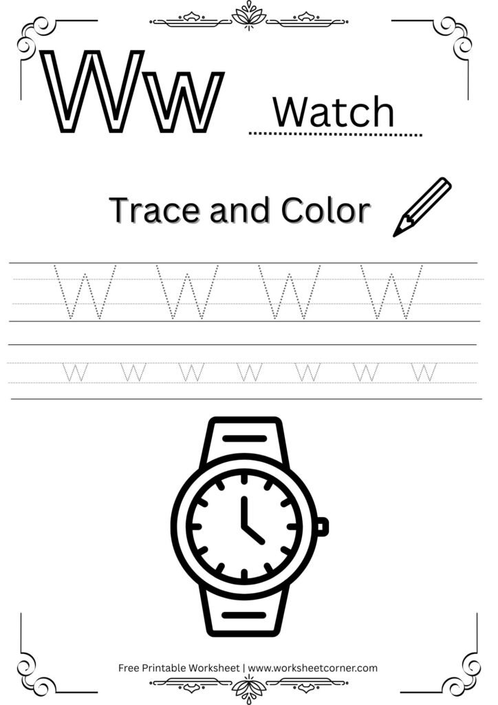 Letter W 4-Line Tracing Worksheet (Free PDF Download)