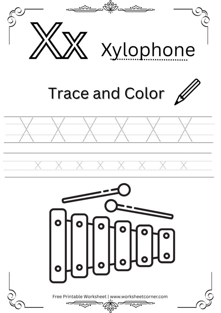 Letter X 4-Line Tracing Worksheet (Free PDF Download)