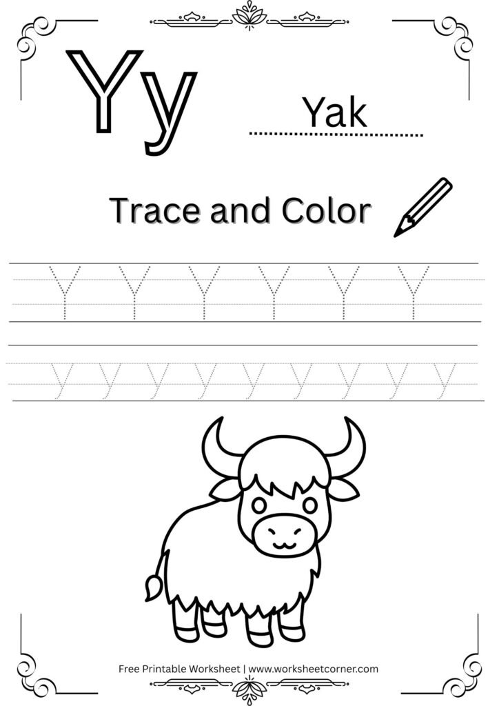 Letter Y 4-Line Tracing Worksheet (Free PDF Download)