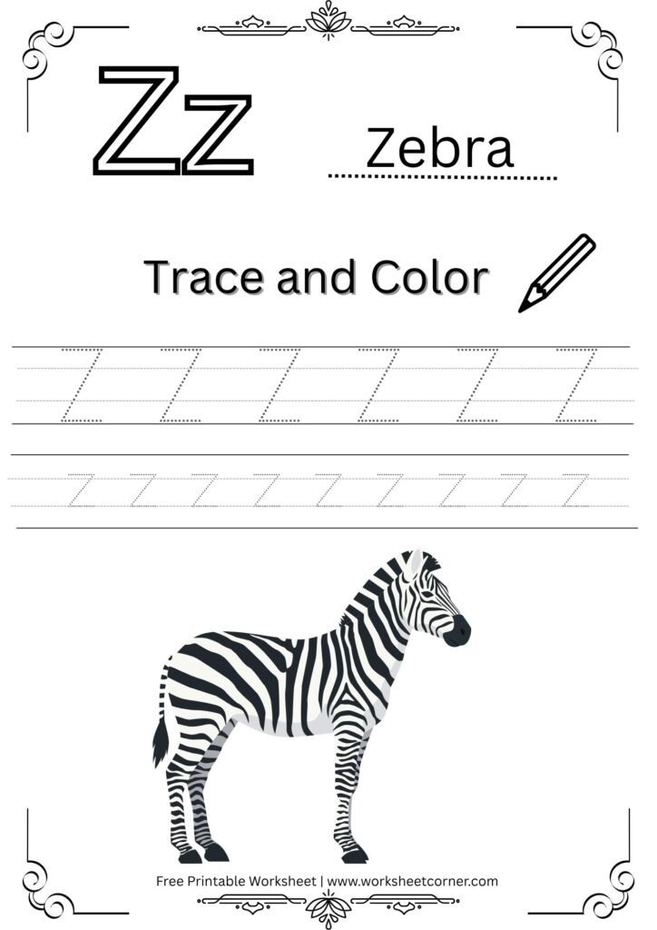 Letter Z 4-Line Tracing Worksheet (Free PDF Download)