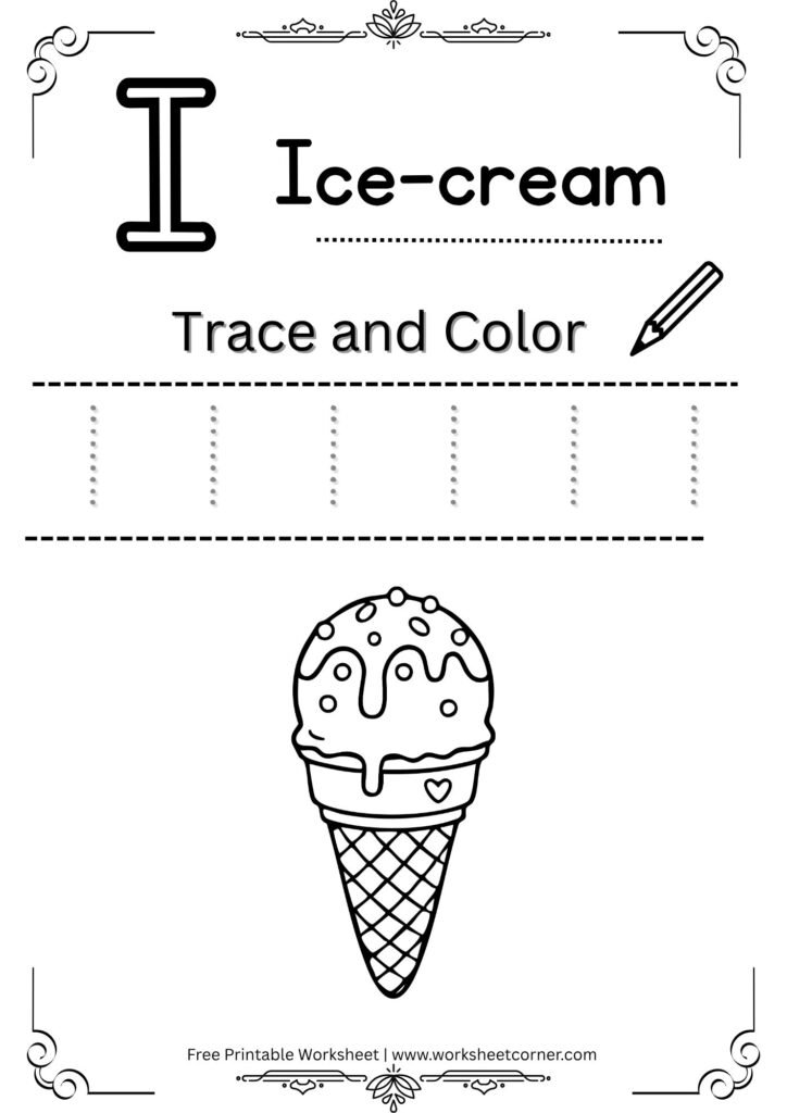 Letter I Tracing Worksheet for Nursery (Free PDF)