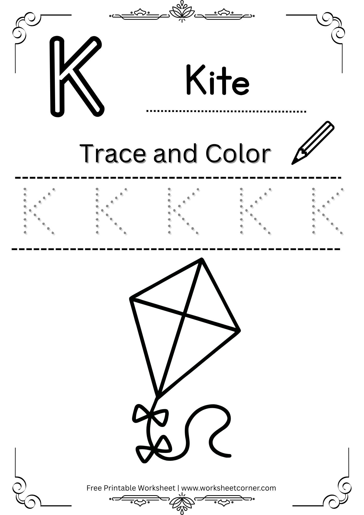 Letter K Tracing Worksheet for Nursery (Free PDF) - Worksheet Corner