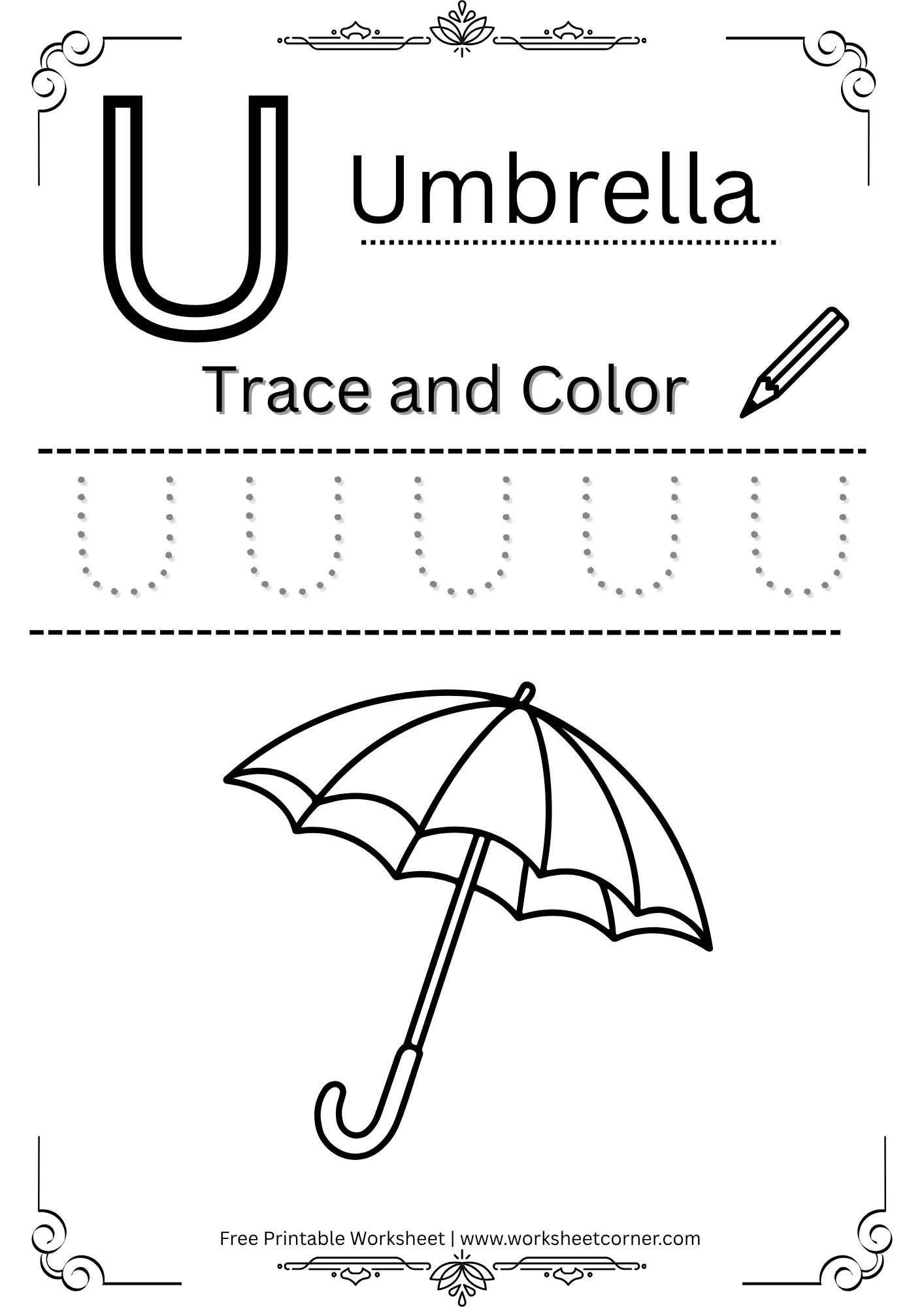 Letter U Tracing Worksheet for Nursery (Free PDF) - Worksheet Corner