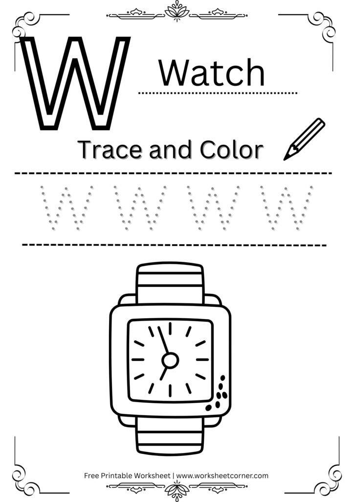 Letter W Tracing Worksheet for Nursery (Free PDF)