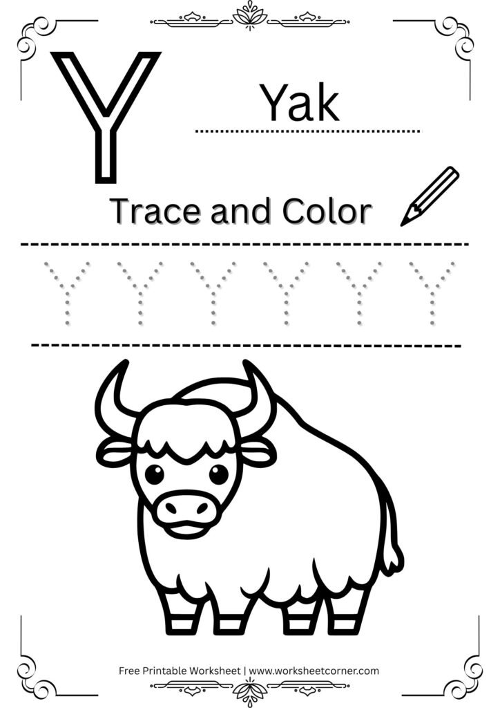 Letter Y Tracing Worksheet for Nursery (Free PDF)
