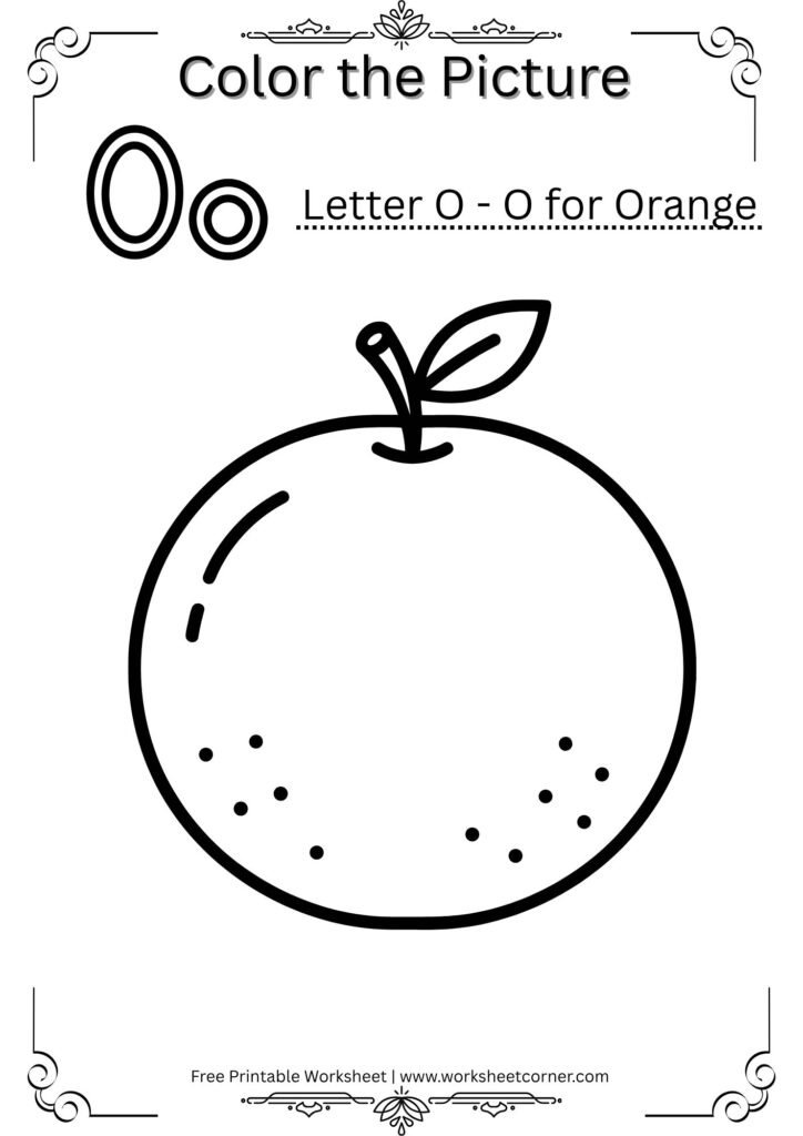 O for Orange Coloring Worksheet (Free Printable for Preschool)