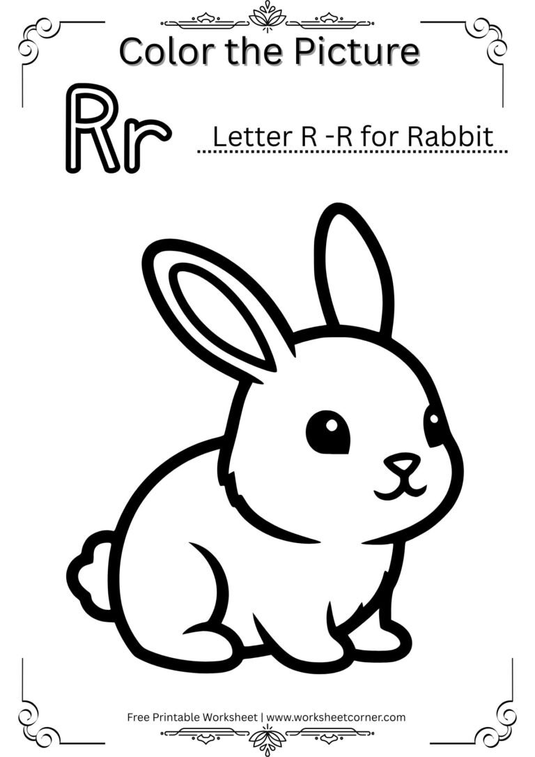Animal Alphabet R Rabbot Coloring Pages R for Rabbit Coloring Worksheet (Free PDF for Nursery) - Worksheet Corner