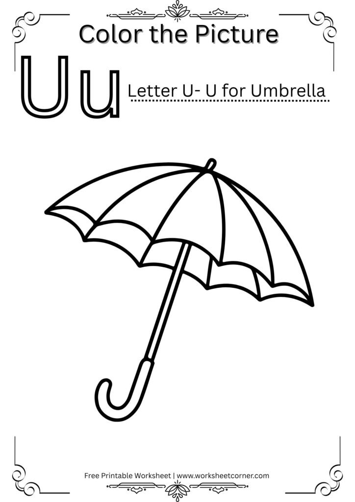U for Umbrella Coloring Worksheet (Free Printable PDF for Kids)