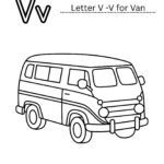 V for Van Coloring Worksheet (Free PDF for Kids)