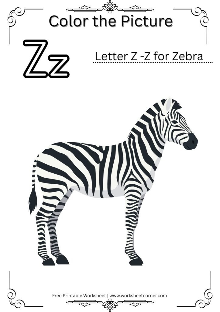 Z for Zebra Coloring Worksheet (Free Printable for Preschool)