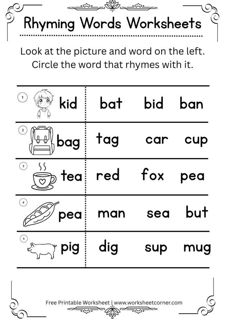 Early Reading Rhyming Worksheet