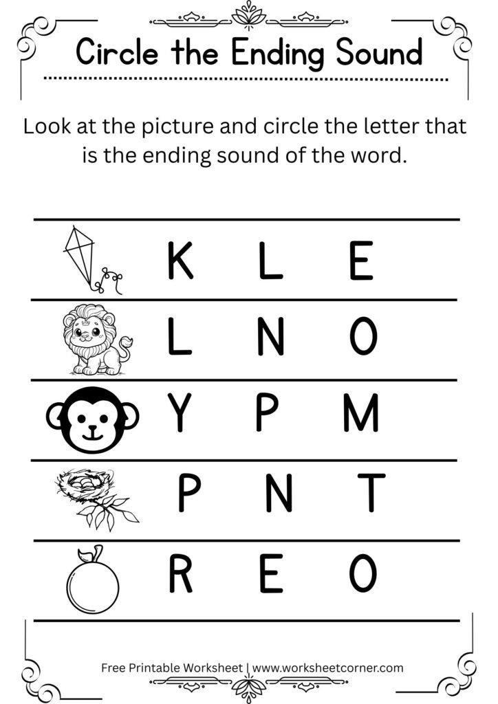 Preschool Ending Sound Activity
