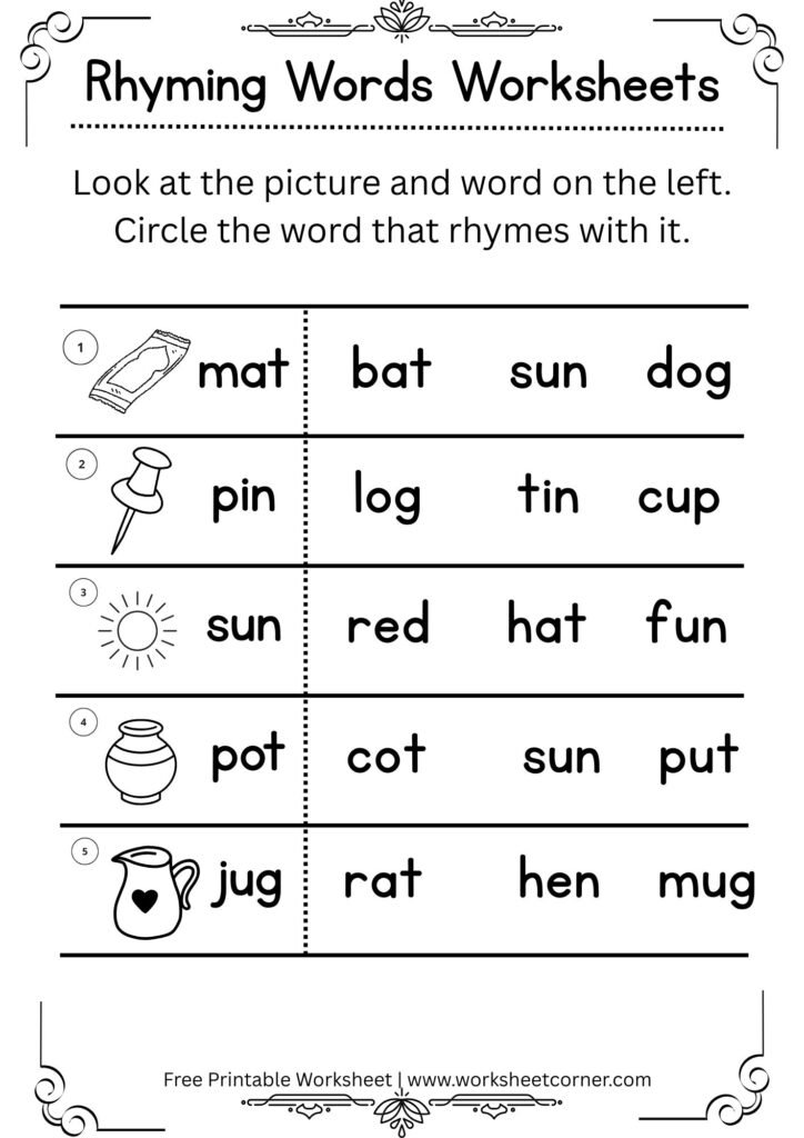 Printable Rhyming Practice Worksheet