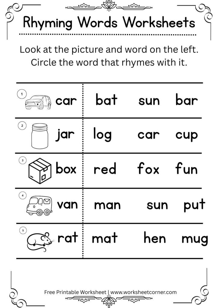 Rhyming Sound Recognition Worksheet