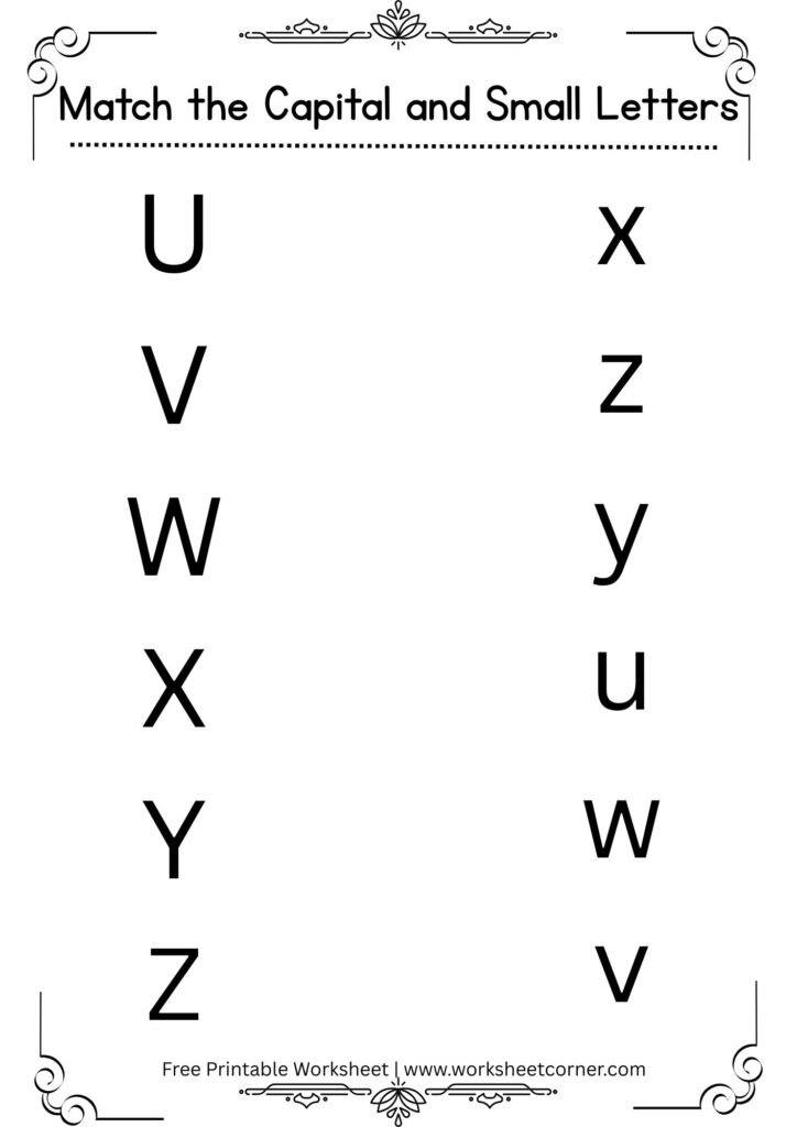 Capital and Small Letter Matching Activity-U to Z