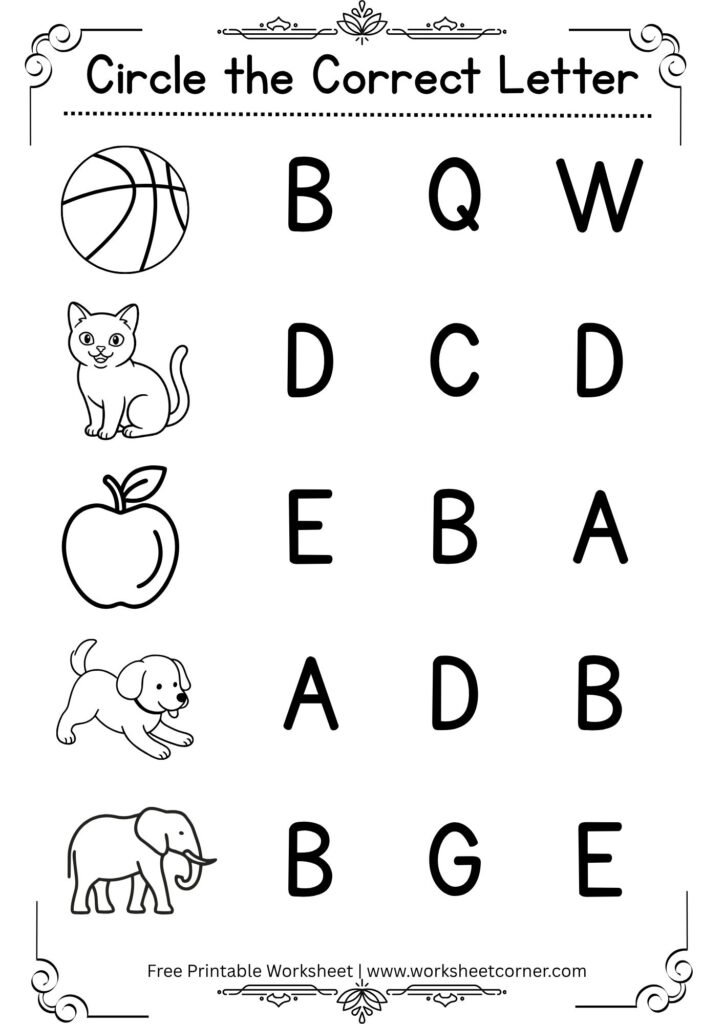 Circle the Correct Letter Worksheet-01 (Free Printable PDF)