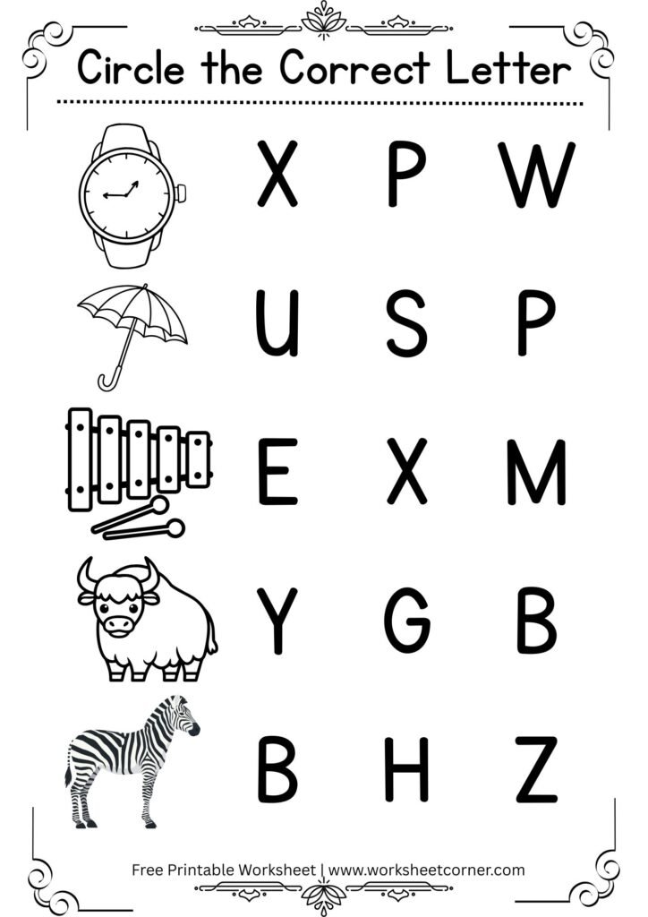 Circle the Correct Letter Worksheet-03 (Free Printable PDF)
