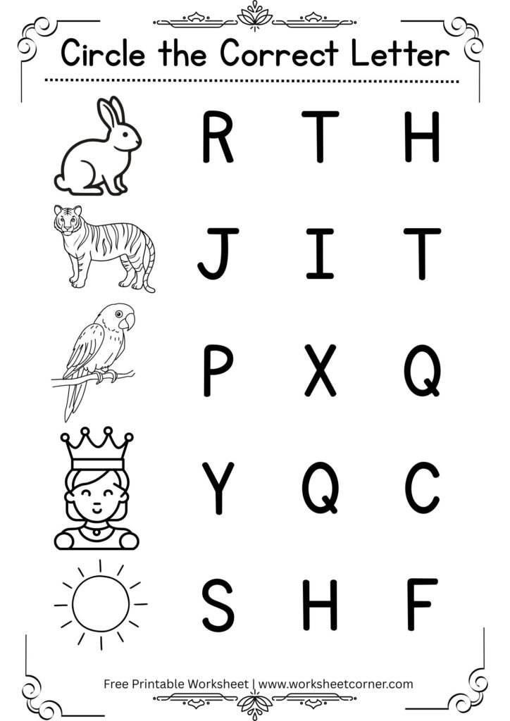 Circle the Correct Letter Worksheet-05 (Free Printable PDF)