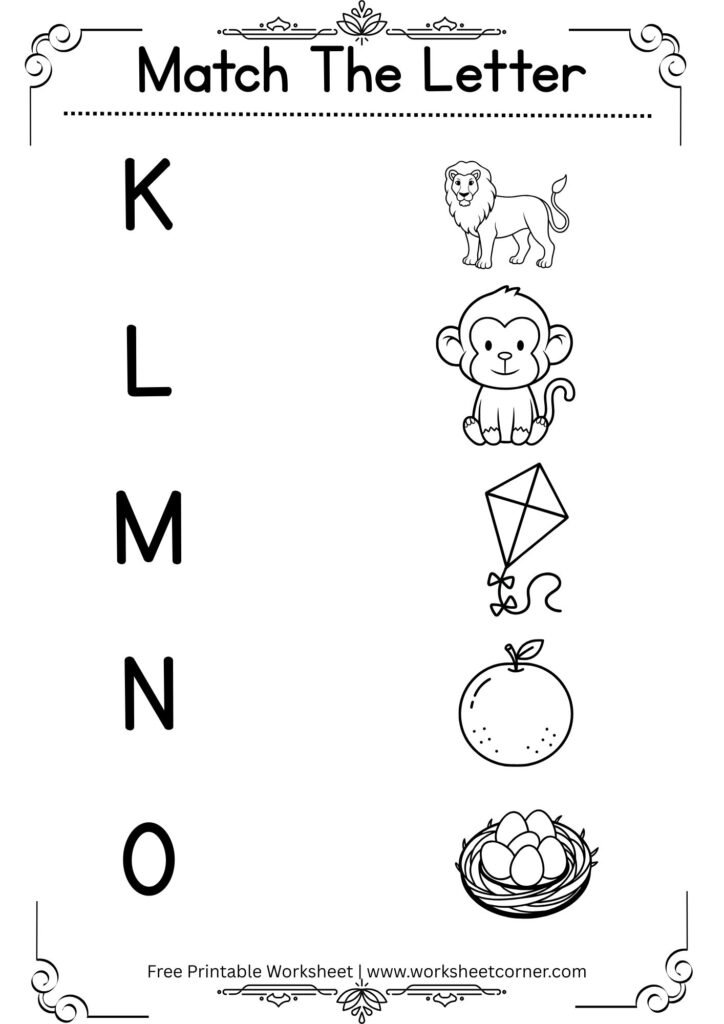 Match the Letter Worksheet for Kids K to O (Free Printable PDF)