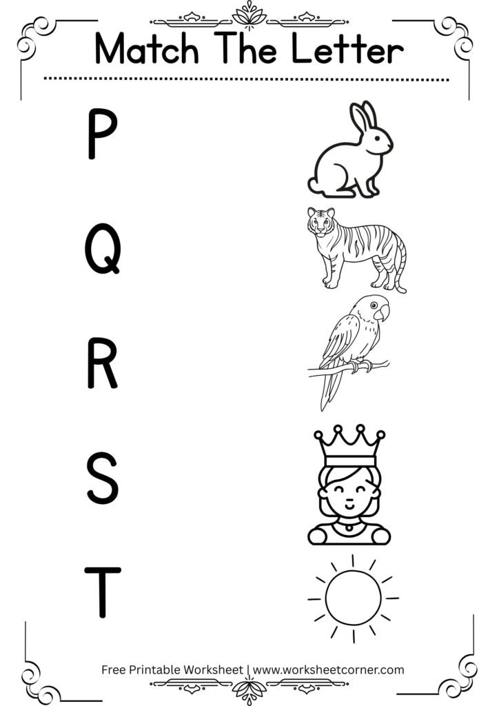 Match the Letter Worksheet for Kids P to T (Free Printable PDF)