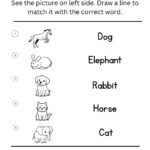 Animal Picture to Word Matching Worksheet