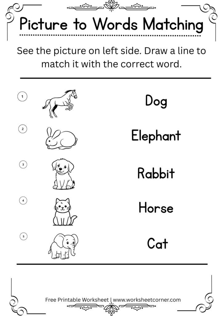 Animal Picture to Word Matching Worksheet